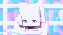 a pixel art drawing of a girl with blue eyes and white hair
