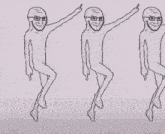 a drawing of three men jumping in the air