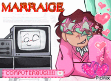 a cartoon of a girl with the word marrage on the top
