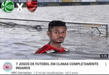 a man in a soccer uniform is swimming in the water
