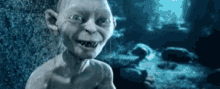 a gollum from the lord of the rings looks at the camera