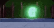 a green light is coming out of a hole in the ground in a cartoon .