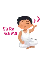 a cartoon of a boy singing a song with the words sa re ga ma above him