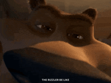 a close up of a bear 's face with the words " the rizzler be like " above it