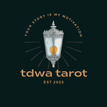 a logo for tdwa tarot shows a lamp post with rays coming out of it