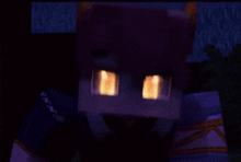 a purple minecraft character with glowing eyes is standing in the dark