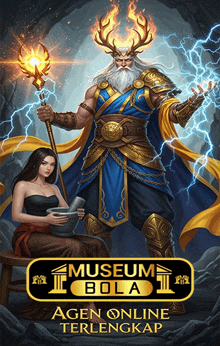 a poster for museum bola agen online terlengkap with a man and woman