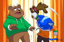 a cartoon drawing of a bear and a cat with the letters ishi on the bottom