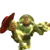 buzz lightyear is carrying jessie in his arms from toy story