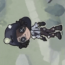 a cartoon character with a clock on his face is laying down on the ground .