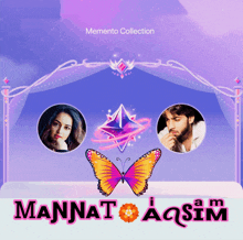 a poster for the memento collection shows a woman and a man with a butterfly
