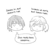 a black and white drawing of a boy and a girl talking about sleep and naps