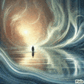 a painting of a man walking through a tunnel with pixiz written on the bottom right