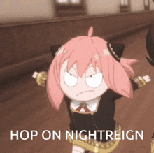 a picture of a girl with the words hop on nightreign