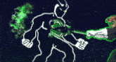 a pixel art drawing of a man holding a green light