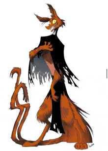 a cartoon drawing of a fox with a black cape and the letters i on the bottom