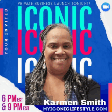 an advertisement for a private business launch tonight with karen smith