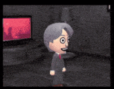 a cartoon character in a suit and tie is smiling in front of a television