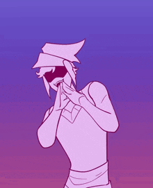 a drawing of a man with a purple background
