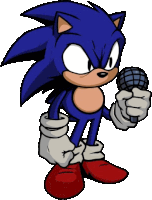 sonic the hedgehog is holding a microphone in his hand