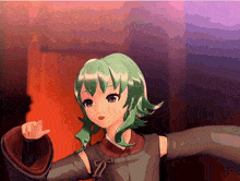 a girl with green hair is wearing a black shirt