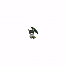 a boy with fox ears is holding an umbrella