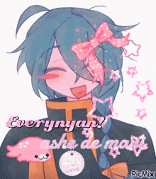 a drawing of a girl with a pink bow on her head and the words every nyan ash de mars