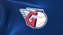 a baseball with wings and a letter g on a blue background