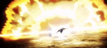 a plane is flying through a huge explosion in the sky .