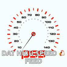 a speedometer with the words " dat high speed feed " on it