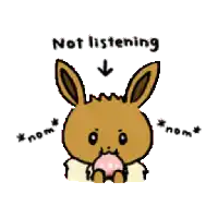 a cartoon of a rabbit with the words not listening written below it