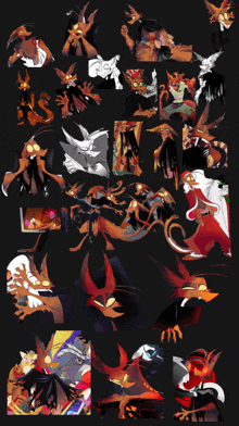 a black background with a bunch of different cartoon characters