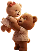 a couple of teddy bears one of which has a nube y luna patch
