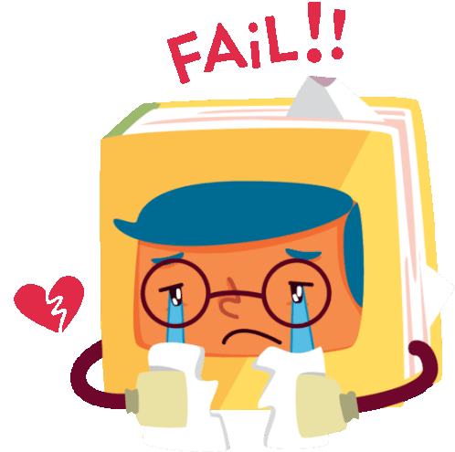 Sad Book Cries Over Test With Caption Fail In English Sticker - Pencil Pack Fail Heart Broken Stickers