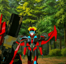 a cartoon drawing of a robot standing in a forest with the word bread below it