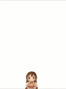 a pixel art drawing of a girl sitting next to a red object with three brown circles on it