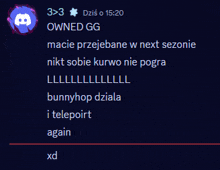 a screenshot of a discord conversation between a person named owned gg