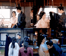 a man and a woman are standing next to each other in a collage of pictures