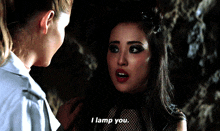 a woman talking to another woman with the words i lamp you