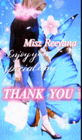 a woman wearing a mask is surrounded by butterflies and flowers and says " miss reeyana enjoy your special day thank you "