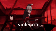 a cartoon character with the word violencia written on the bottom
