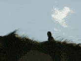 two men standing on top of a grassy hill with swords