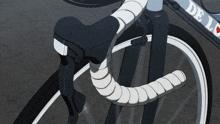 a close up of a bicycle with a white handlebar tape that says ' i love you ' on it