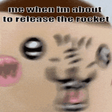 a blurry picture of a person 's face with the words me when im about to release the rocket
