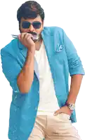 a man wearing sunglasses and a blue jacket has a pocket square with the letter j in it