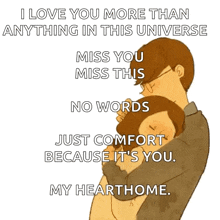 a picture of a man hugging a woman with a caption that says i love you more than anything in this universe