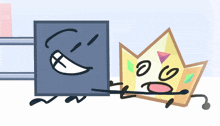 two cartoon characters are standing next to each other and one has a crown on