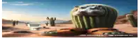 a picture of a hippopotamus sitting on a cactus in the desert