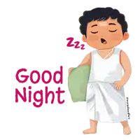 a cartoon of a man holding a pillow and the words good night