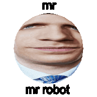 a man 's face is in a circle with the words mr mr robot above it